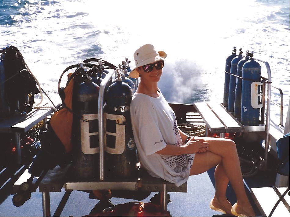 Scuba diver en route to the dive site, while socially distancing