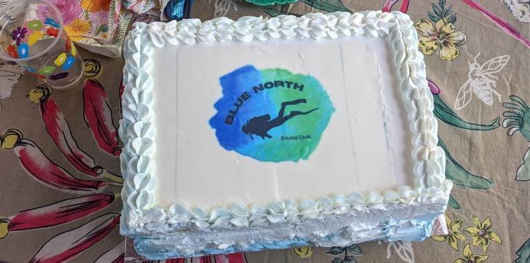 Cake with Blue North Scuba Club logo