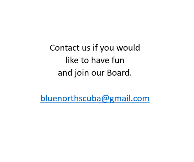 Contact us if you would like to have fun and join our Board. Contact bluenorthscuba@gmail.com